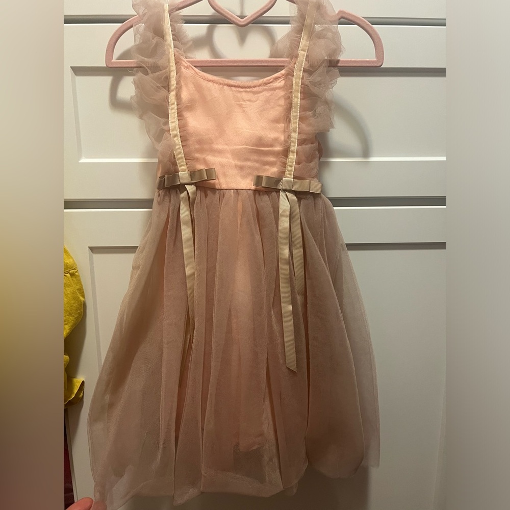 Charming Blush Tulle Kids Dress with Ruffle Straps